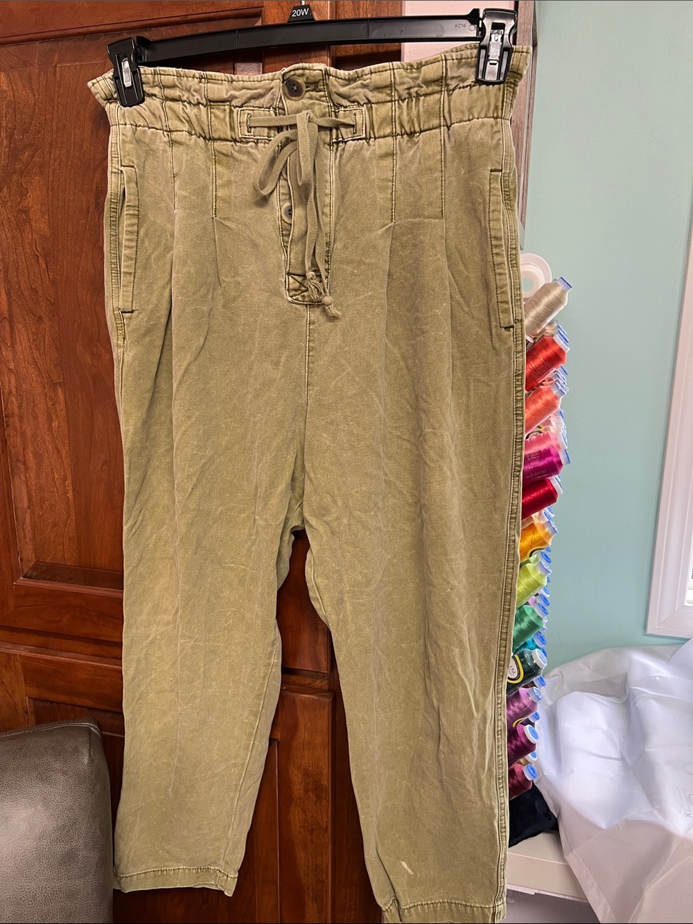 Free People Olive-Green Cropped Drawstring Pants